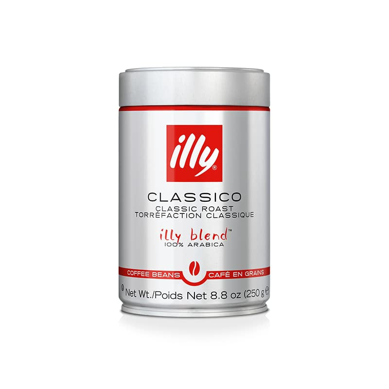 illy Classico Whole Bean Coffee, Medium Roast, Classic Roast with Notes Of Caramel, Orange Blossom and Jasmine, 100% Arabica Coffee, No Preservatives, 8.8 Ounce Can (Pack of 1)