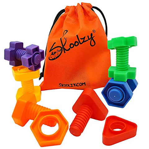 Skoolzy Nuts and Bolts 12 Piece Toy Building Block Set Sensory Occupational Therapy STEM Includes eBook