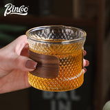 BINCOO Glass Cup Tea Coffee Mug Bamboo Ring Anti-Scalding High Temperature Resistant for Household and Office 150ML