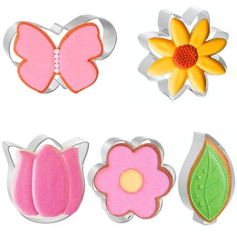 JOB JOL Cookie Cutters 5 PCS, Spring Flower Cookie Cutters, 3'' to 3.5''