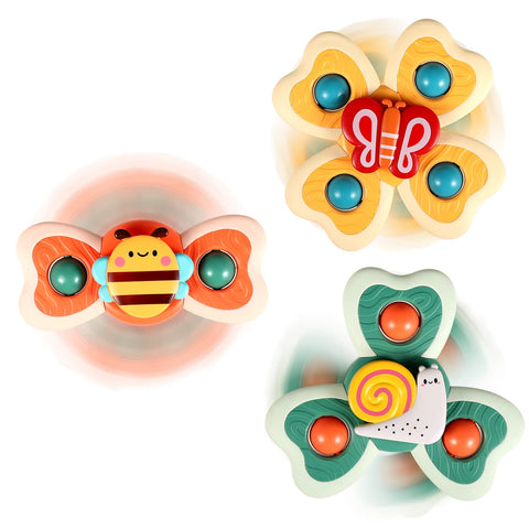 3PCS ALASOU Silicone Suction Cup Spinner Toys for 1 Year Old Boy Girl