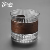 BINCOO Glass Cup Tea Coffee Mug Bamboo Ring Anti-Scalding High Temperature Resistant for Household and Office 150ML