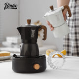 BINCOO Dual-valve Moka Pot Home Electric Stove Brewing Coffee Pot Small Espresso Hand-ground Coffee Maker Set