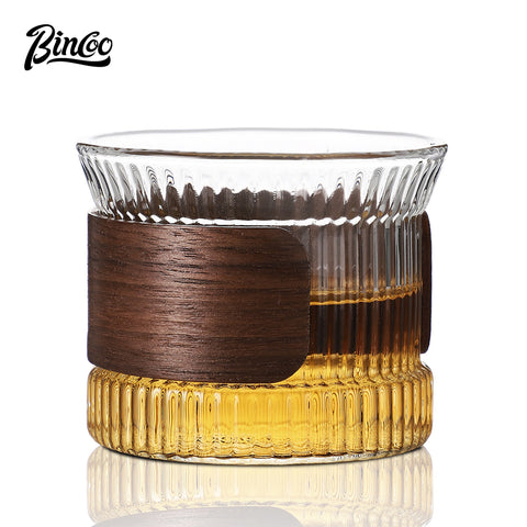 BINCOO Glass Cup Tea Coffee Mug Bamboo Ring Anti-Scalding High Temperature Resistant for Household and Office 150ML