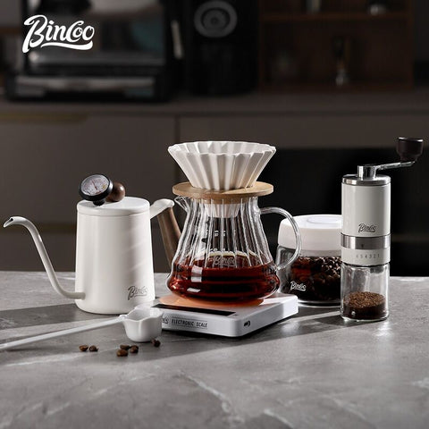 BINCOO Hand Brewed Coffee Pot Set Coffee Equipment Filtering and Sharing Pot Manual Grinder Set for Household Office and Travel