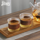 BINCOO Glass Cup Tea Coffee Mug Bamboo Ring Anti-Scalding High Temperature Resistant for Household and Office 150ML