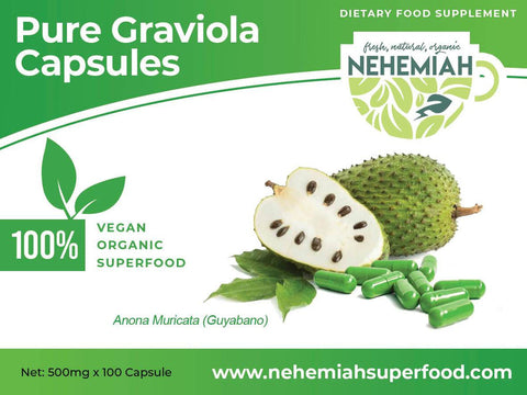 100% Natural Pure Graviola (Guyabano) CAPSULES - Organic Non-GMO 100's