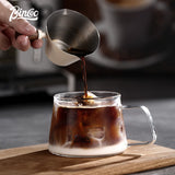 BINCOO Glass Coffee Mug with Spoon Tray Set Heat Resistant Latte Flower Mug Afternoon Tea Cup Suitable for Home Office 340ML