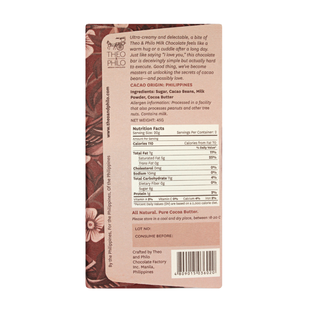 Theo and Philo Chocolates 44% Milk Chocolate Bar