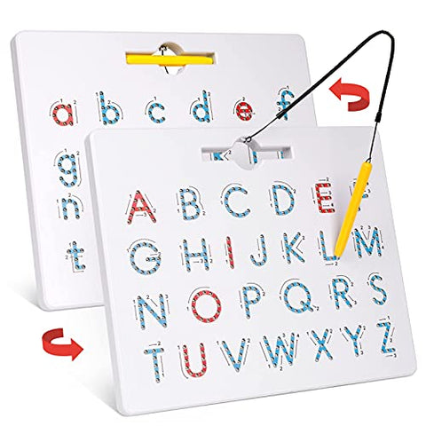 Gamenote Double Sided Magnetic Letter Board - 2 in 1 Alphabet Magnets Tracing Board for Toddlers