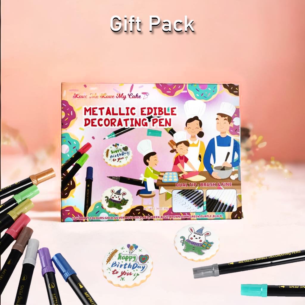 Preatoc Edible Metallic Markers, 10 Pcs. Upgrade Food Grade Gold Shimmering Pens for Baking