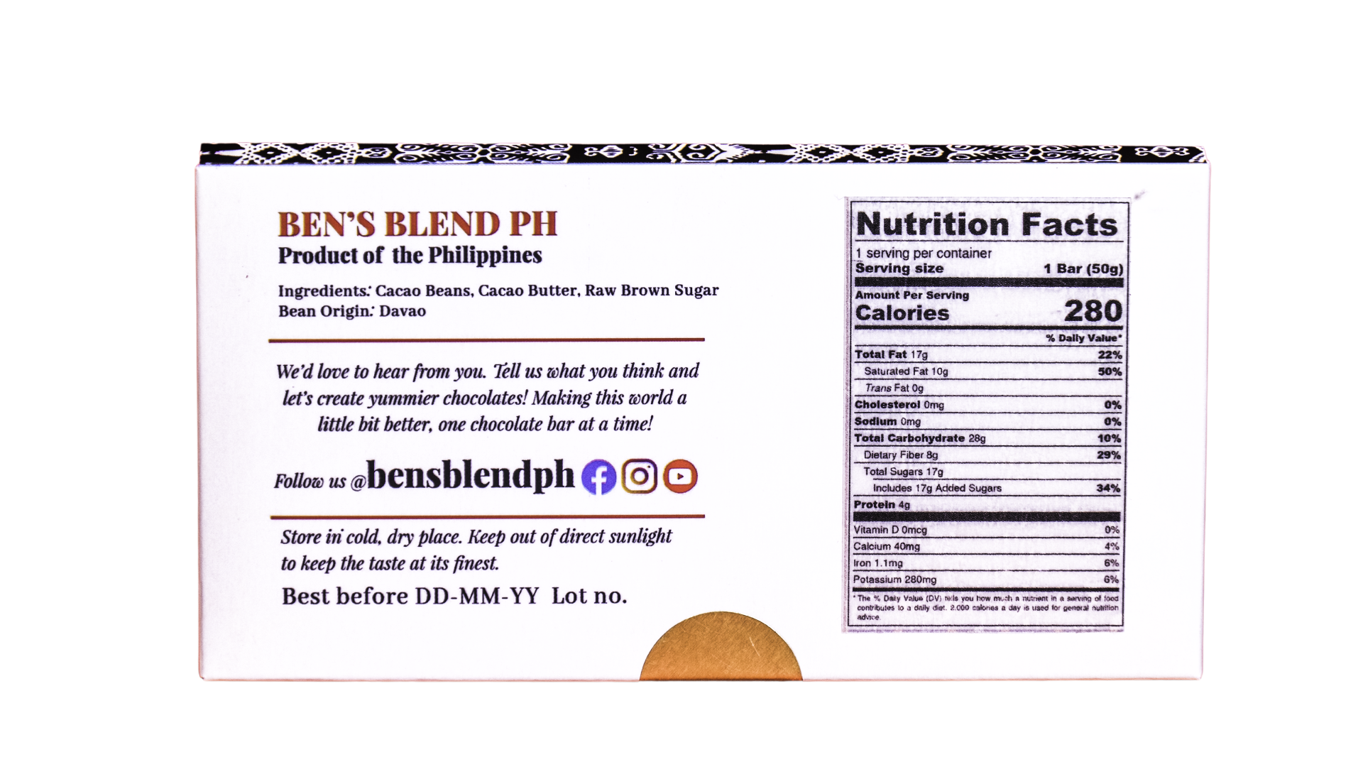 Ben's Blend PH Dark Chocolate Bar