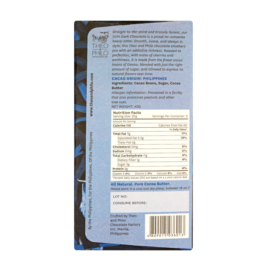 Theo and Philo Chocolates 70% Dark Chocolate Bar