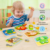 TOY Life 8 Pieces Wooden Puzzles for Toddlers Ages 1-3 Years Old