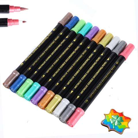 Preatoc Edible Metallic Markers, 10 Pcs. Upgrade Food Grade Gold Shimmering Pens for Baking