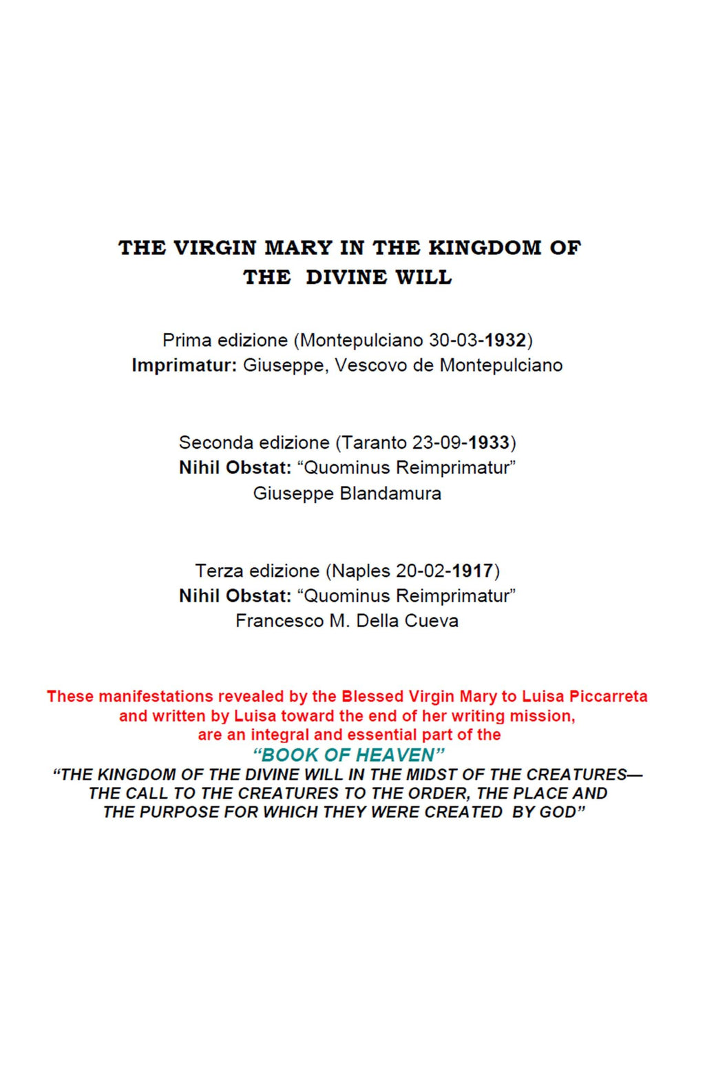 The Virgin Mary in the Kingdom of The Divine Will