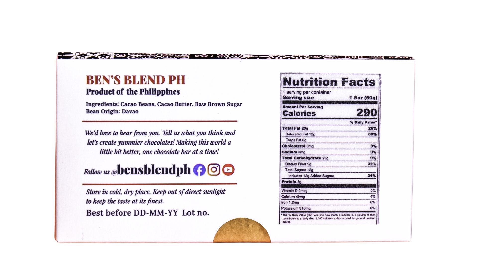 Ben's Blend PH Dark Chocolate Bar