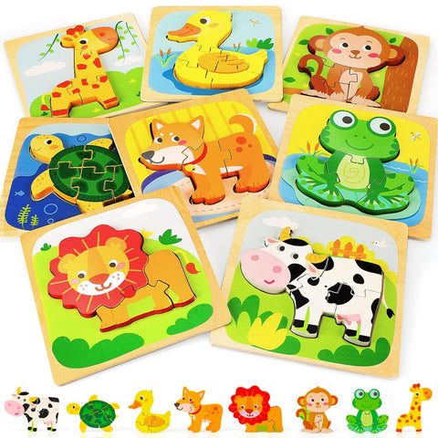 TOY Life 8 Pieces Wooden Puzzles for Toddlers Ages 1-3 Years Old