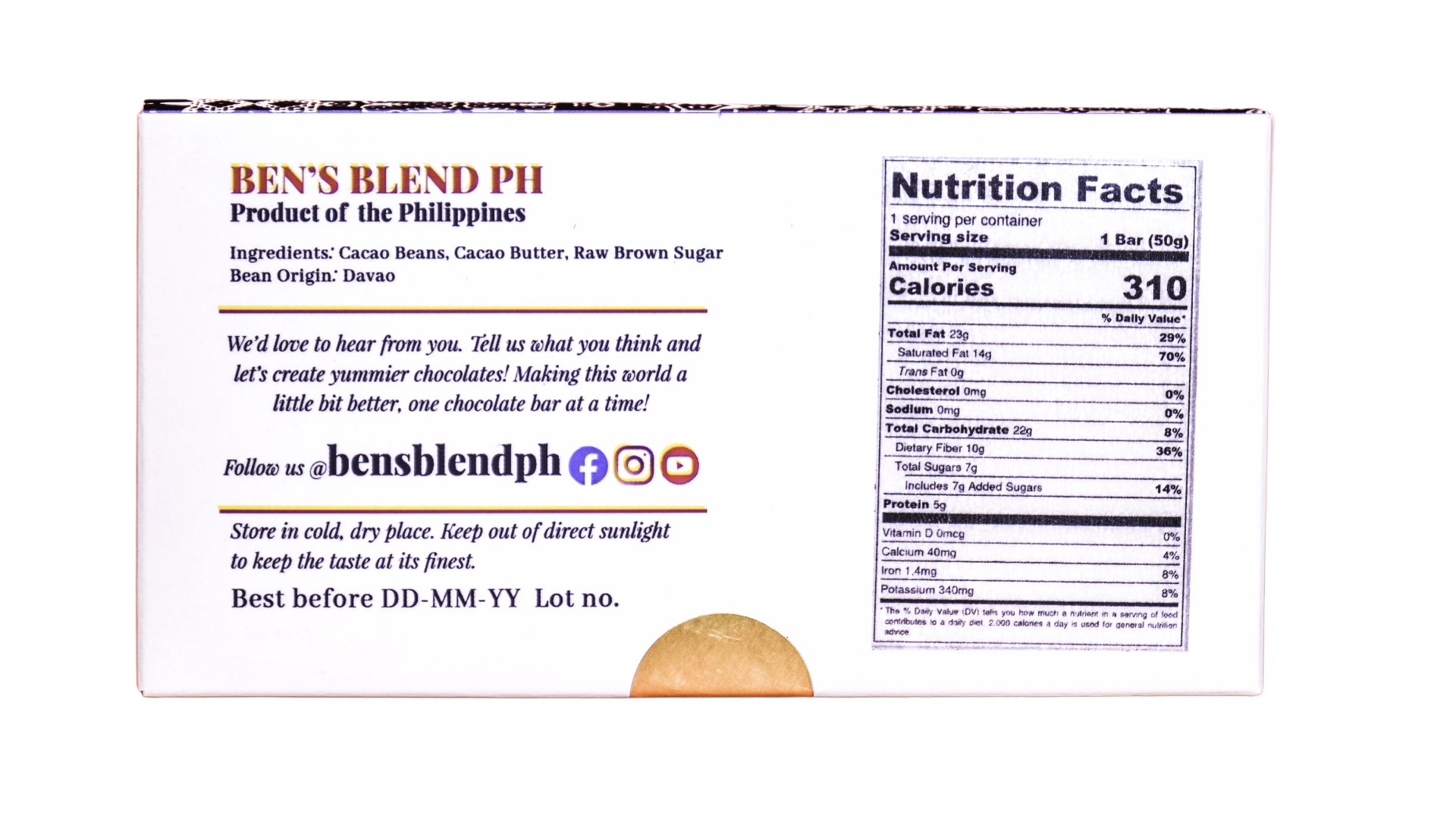 Ben's Blend PH Dark Chocolate Bar