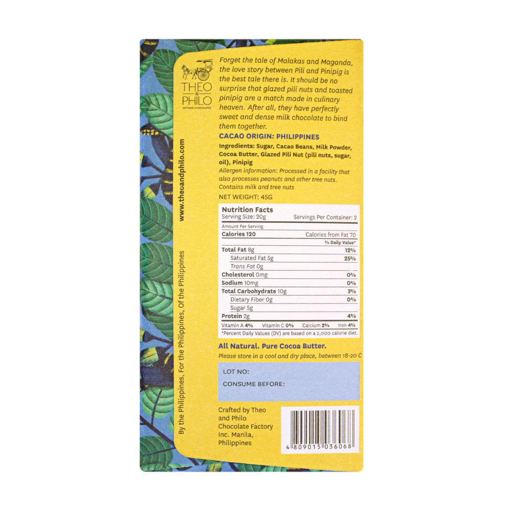 Theo and Philo Chocolates Milk Chocolate with Pili and Pinipig Bar