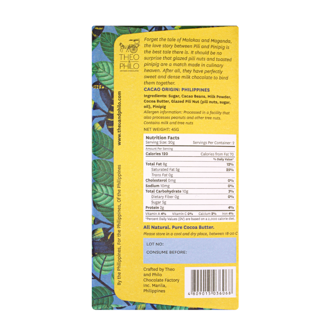 Theo and Philo Chocolates Milk Chocolate with Pili and Pinipig Bar