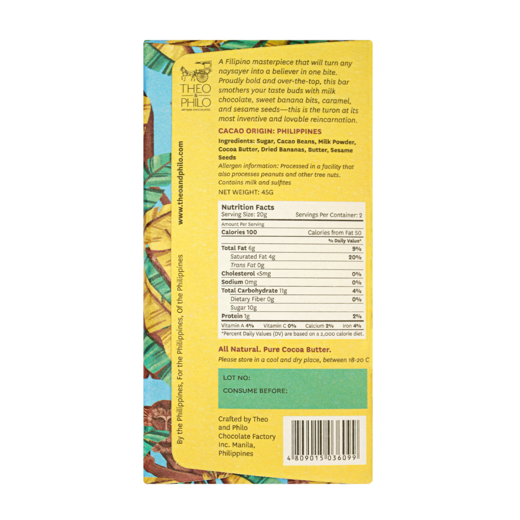 Theo and Philo Chocolates Milk Chocolate Turon (Candied Banana) Bar