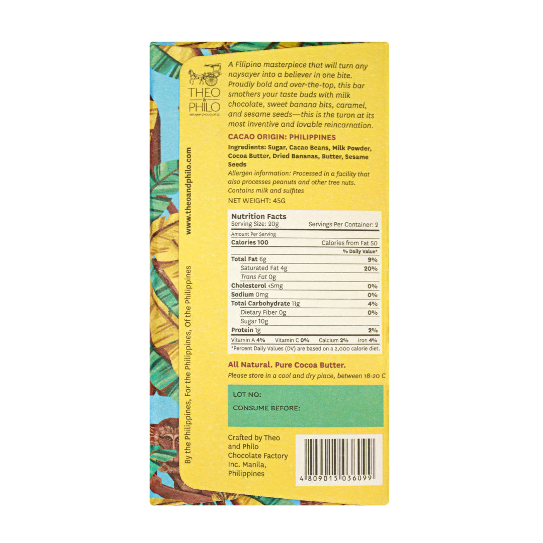 Theo and Philo Chocolates Milk Chocolate Turon (Candied Banana) Bar