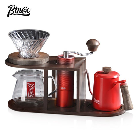 BINCOO Coffee Dripper Set Hand Brew Coffee Pot Set Hand Grinder Coffee Maker Sharing Pot with Glass Filter Cup Coffee Hand Brew Pot Complete Set