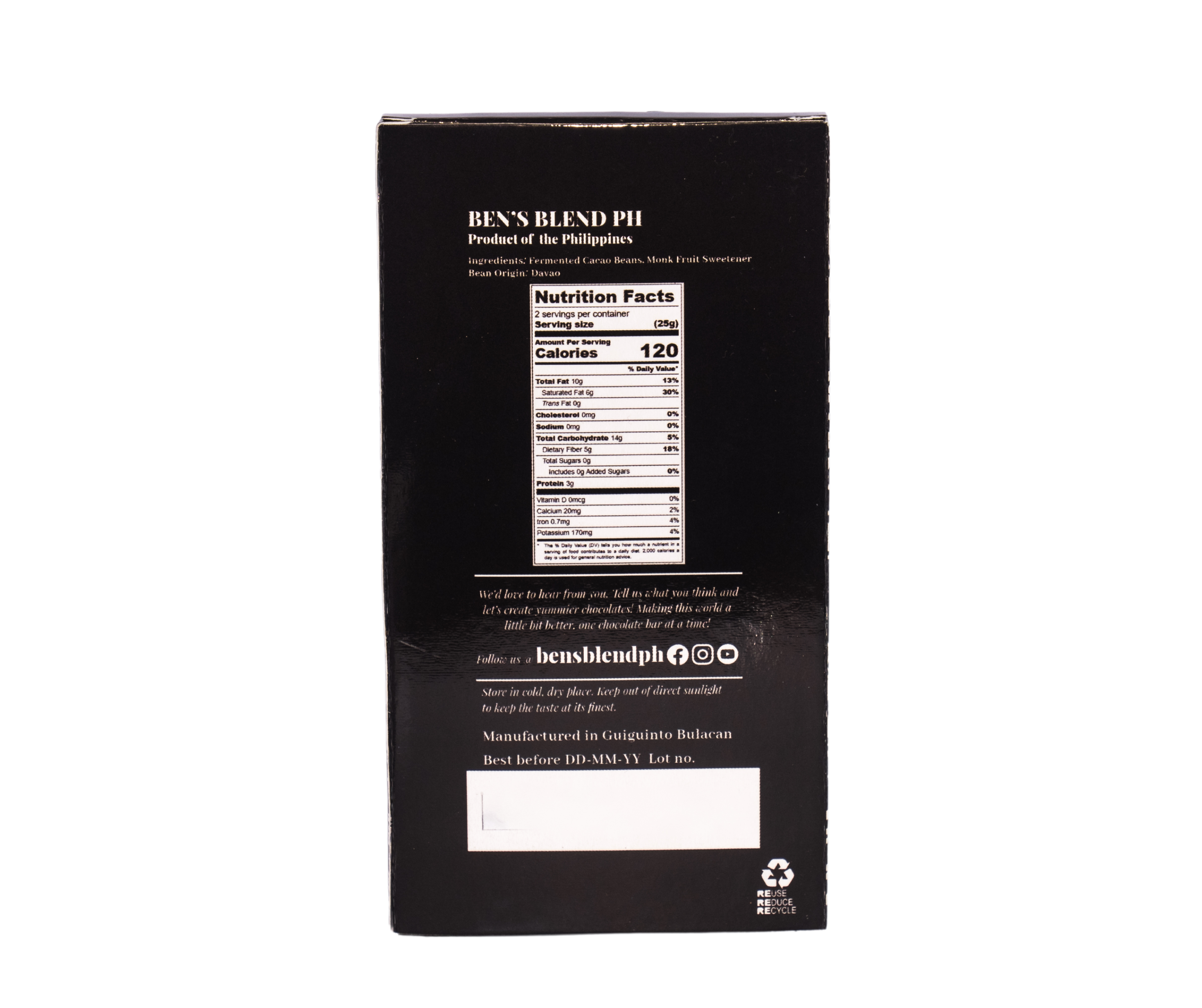 Ben's Blend PH Sugar-Free Dark Chocolate Bar