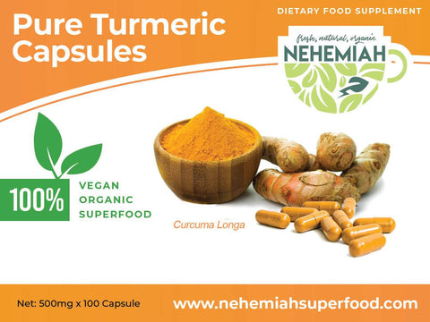 100% Pure Natural Turmeric CAPSULES - Organic Non-GMO 100's