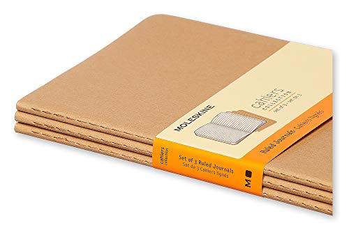 Moleskine Cahier Journal, Soft Cover, Large (5" x 8.25") Ruled/Lined, Kraft Brown (Set of 3)