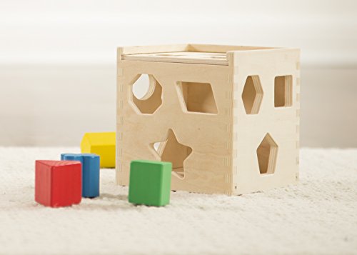 Melissa & Doug Shape Sorting Cube - Classic Wooden Toy With 12 Shapes
