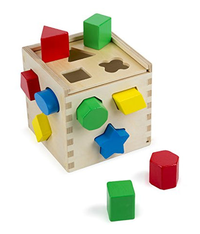 Melissa & Doug Shape Sorting Cube - Classic Wooden Toy With 12 Shapes