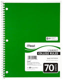 Mead Spiral Notebooks, 1 Subject, College Ruled, 70 Sheets