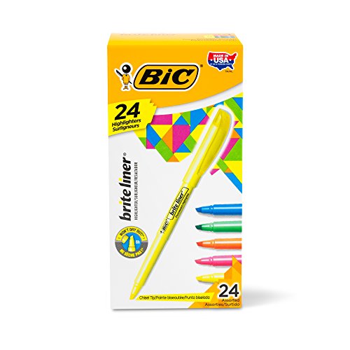 BIC Brite Liner Highlighter, Chisel Tip, Assorted Colors, 24-Count