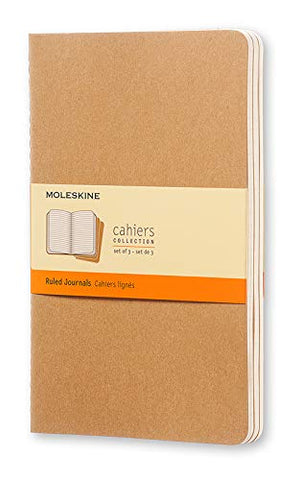 Moleskine Cahier Journal, Soft Cover, Large (5" x 8.25") Ruled/Lined, Kraft Brown (Set of 3)