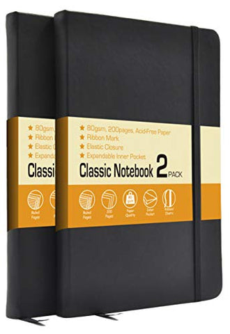 Classic Notebook Journals, 2 Pack 5.25"x8.25" Ruled Hardcover
