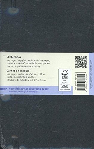 Moleskine Art Sketchbook, Hard Cover, Large (5" x 8.25") Plain/Blank, Black, 104 Pages
