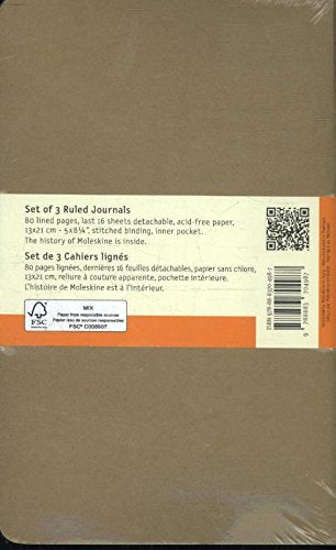 Moleskine Cahier Journal, Soft Cover, Large (5" x 8.25") Ruled/Lined, Kraft Brown (Set of 3)