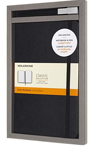 Moleskine Classic Hard Cover Ruled Notebook & Rollergel Pen Set