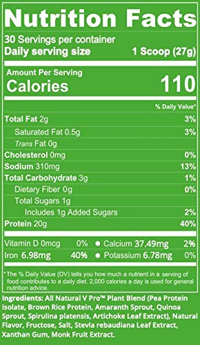 NutraKey V-Pro Raw Plant Based Protein Powder with 23g of Protein