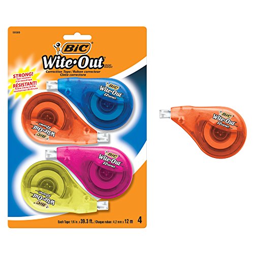 BIC Clean Wite-Out Brand EZ Correct Correction Tape, 4-Count, 5.25 x .75 x 8.125 (WOTAPP418-WHI)