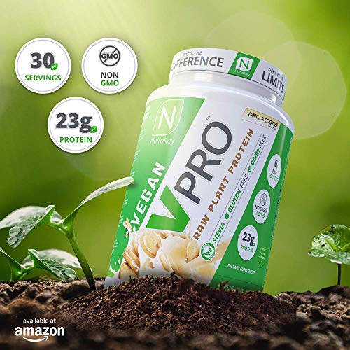 NutraKey V-Pro Raw Plant Based Protein Powder with 23g of Protein