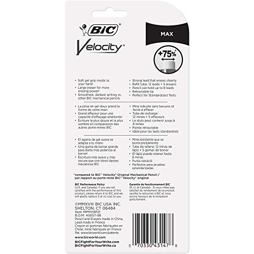 BIC Velocity Max Mechanical Pencil, Thick Point (0.9mm), 2-Count