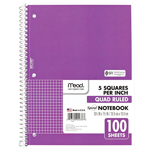 Mead Spiral Notebook, 1 Subject, Quad Ruled, 100 Sheets