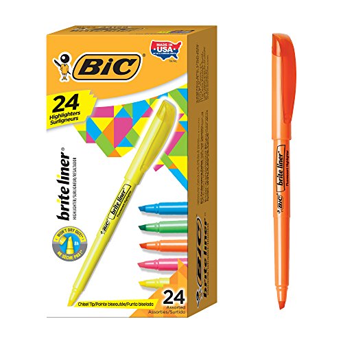 BIC Brite Liner Highlighter, Chisel Tip, Assorted Colors, 24-Count