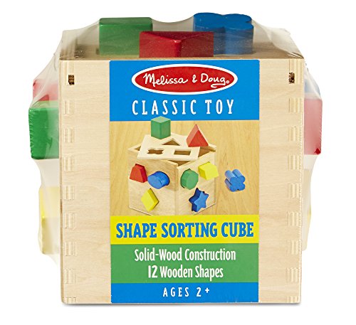 Melissa & Doug Shape Sorting Cube - Classic Wooden Toy With 12 Shapes