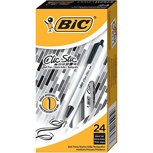BIC Clic Stic Retractable Ball Pen, Medium Point (1.0mm) Black, 24-Count