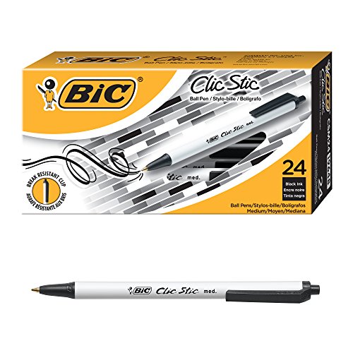 BIC Clic Stic Retractable Ball Pen, Medium Point (1.0mm) Black, 24-Count