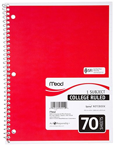 Mead Spiral Notebooks, 1 Subject, College Ruled, 70 Sheets